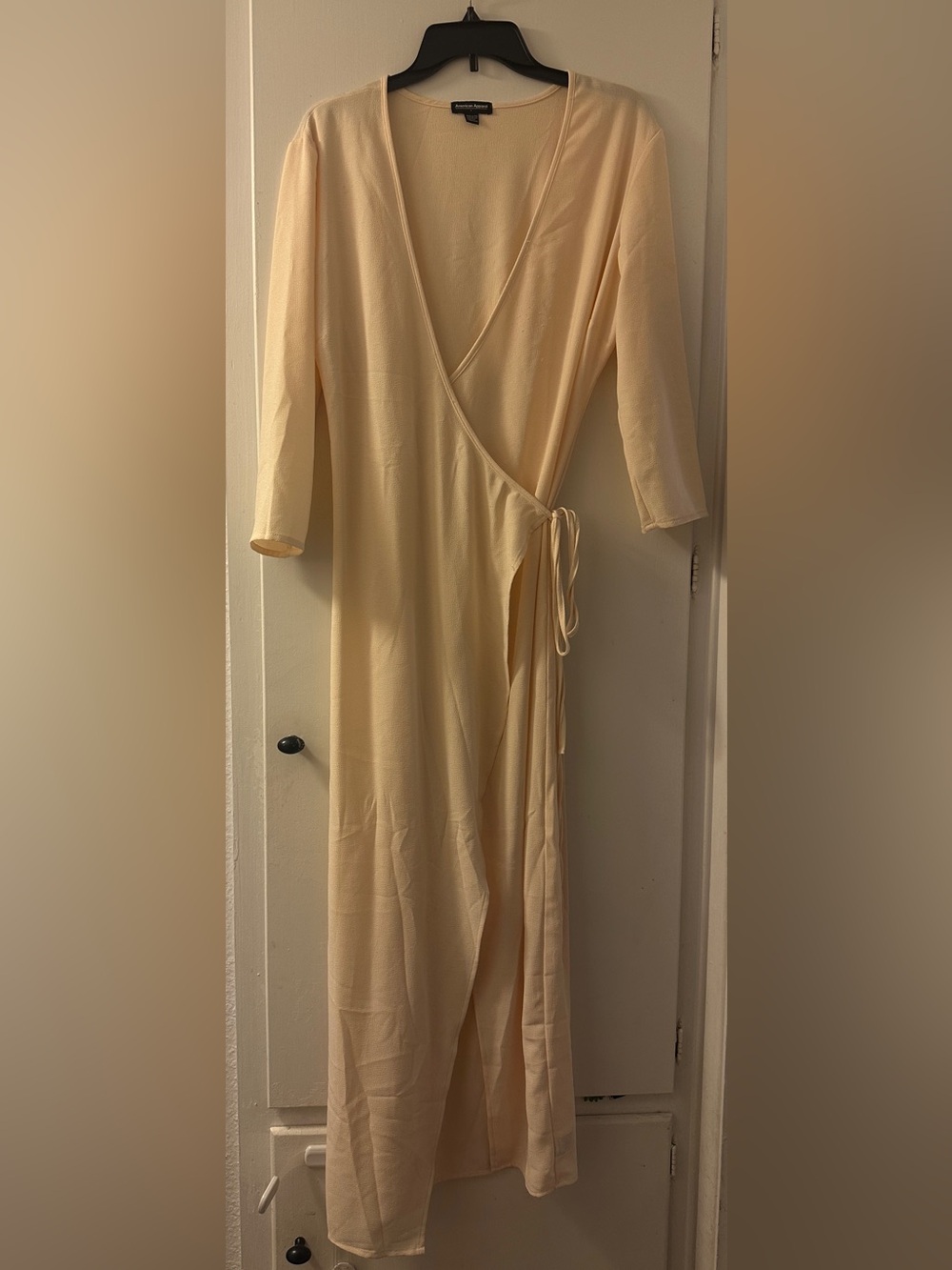 American Apparel Pale Cream Wrap Midi Dress with Tie Waist